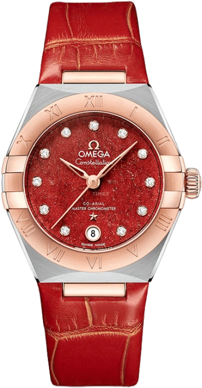 Omega,Constellation 29mm,29mm,Sedna Gold,Stainless Steel,Red,Automatic,Date,Co-Axial Escapement,131,131.23.29.20.99.002