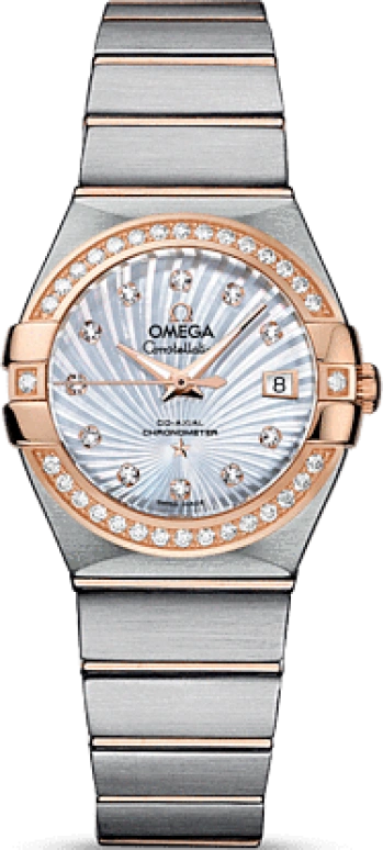 Omega,Constellation 27mm,27mm,Red Gold,Stainless Steel,White,Automatic,Date,Zodiac Indications,Co-Axial Escapement,123,123.25.27.20.55.001