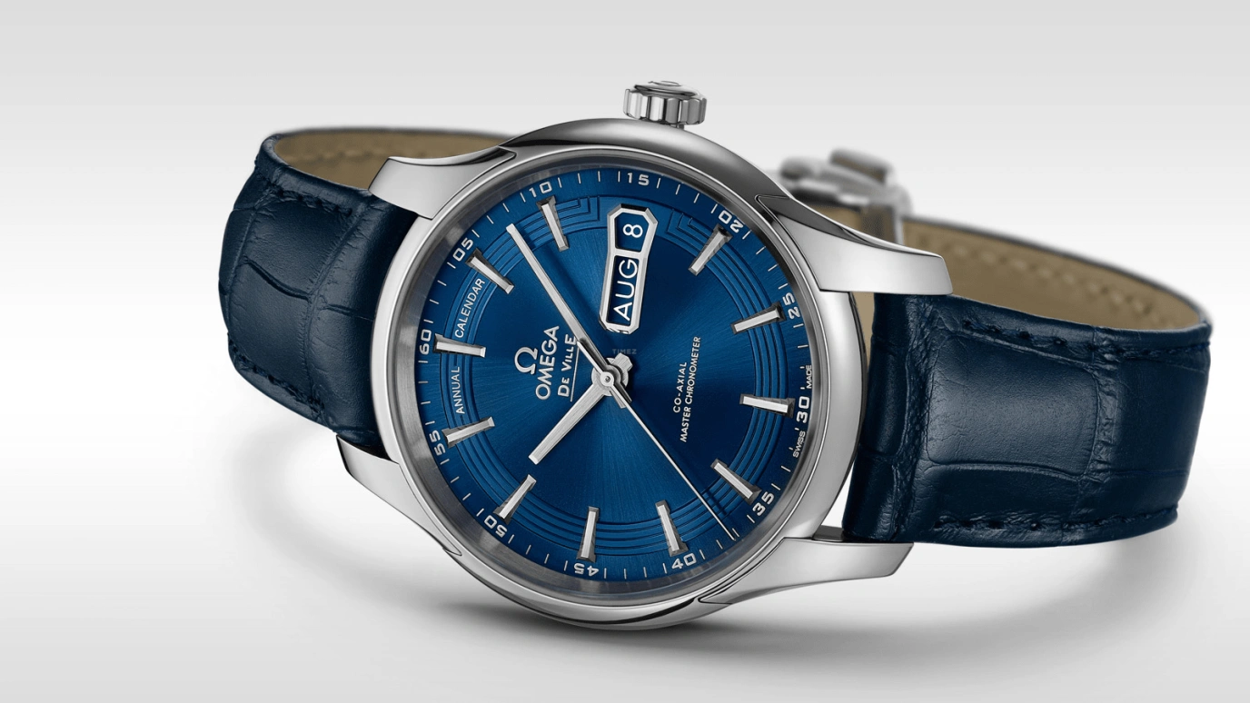 Omega,De Ville 41mm,41mm,Stainless Steel,Blue,Automatic,Annual Calendar,Month,Date,Co-Axial Escapement,60hours,In-house Caliber,433,433.33.41.22.03.001
