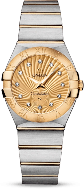 Omega,Constellation 27mm,27mm,Yellow Gold,Stainless Steel,Champagne,Quartz,30000hours,In-house Caliber,123,123.20.27.60.58.001