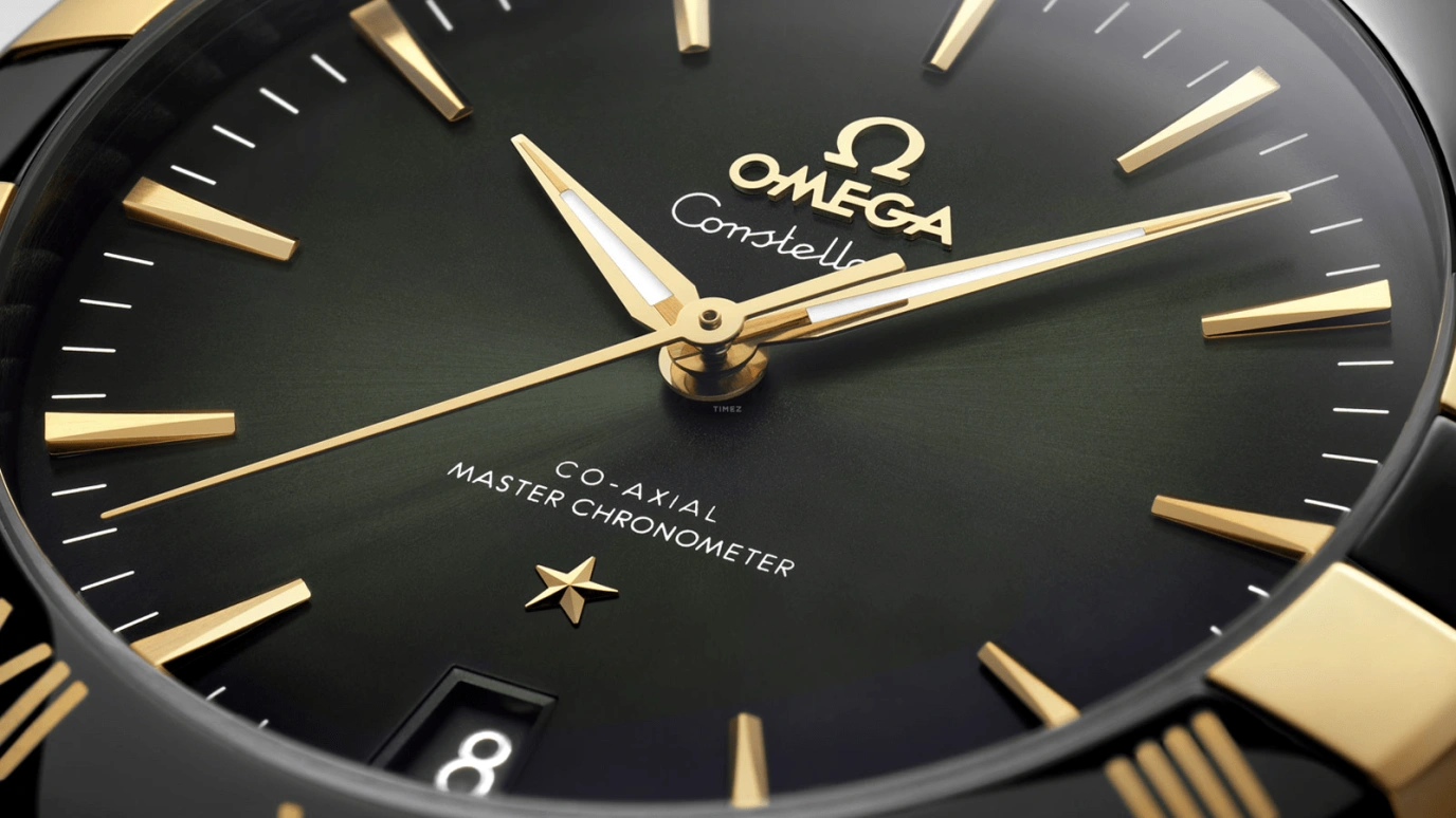 Omega,Constellation 41mm,41mm,Ceramic,Yellow Gold,Stainless Steel,Green,Automatic,Date,Co-Axial Escapement,131,131.23.41.21.10.001
