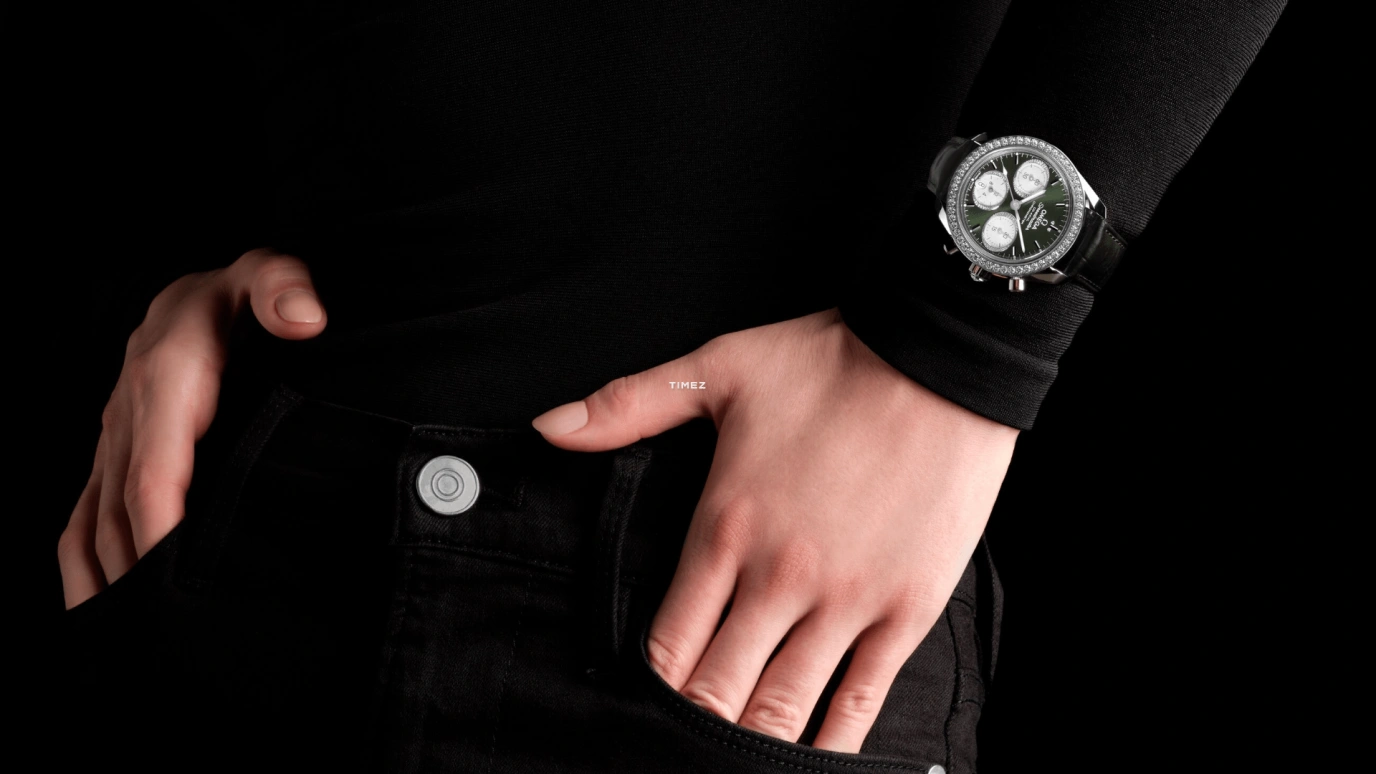Omega,Speedmaster 38mm,38mm,Stainless Steel,Green,Automatic,Chronograph,Day,324,324.18.38.50.60.001