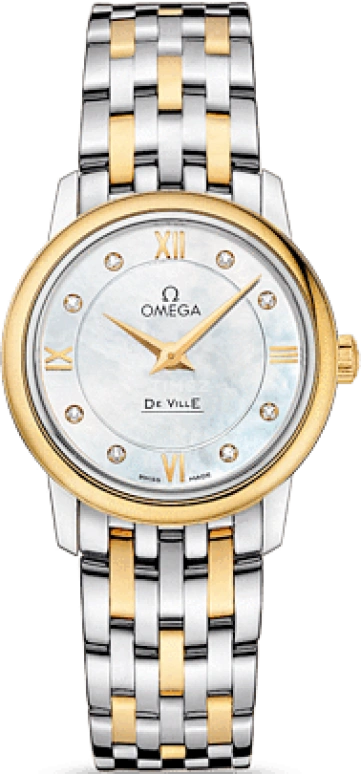 Omega,De Ville 27.40mm,27.40mm,Yellow Gold,Stainless Steel,White,Quartz,30000hours,In-house Caliber,424,424.20.27.60.55.001