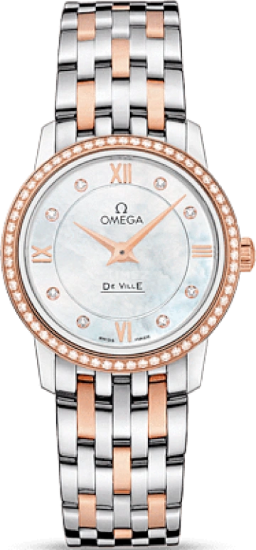 Omega,De Ville 27.40mm,27.40mm,Red Gold,Stainless Steel,White,Quartz,30000hours,In-house Caliber,424,424.25.27.60.55.002