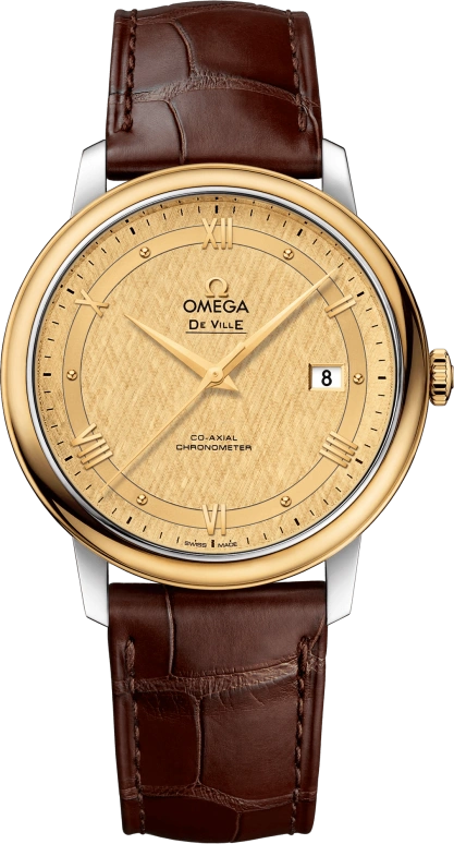 Omega,De Ville 39.50mm,39.50mm,Yellow Gold,Stainless Steel,Champagne,Automatic,Date,Co-Axial Escapement,424,424.23.40.20.08.001