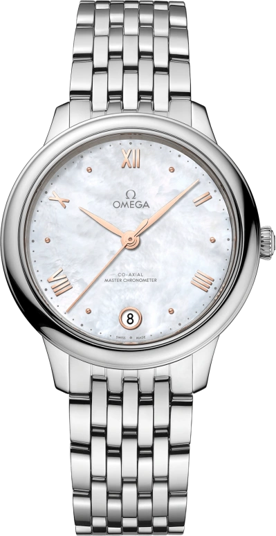 Omega,De Ville 34mm,34mm,Stainless Steel,White,Automatic,55hours,In-house Caliber,434,434.10.34.20.05.001