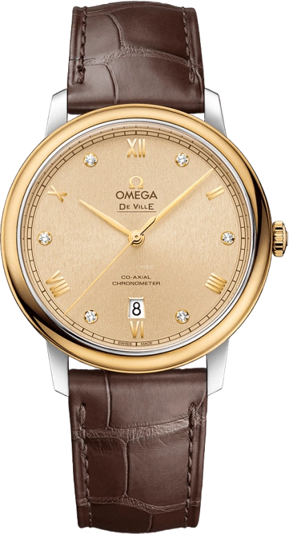 Omega,De Ville 39.50mm,39.50mm,Yellow Gold,Stainless Steel,Champagne,Automatic,Date,Co-Axial Escapement,424,424.23.40.20.58.002