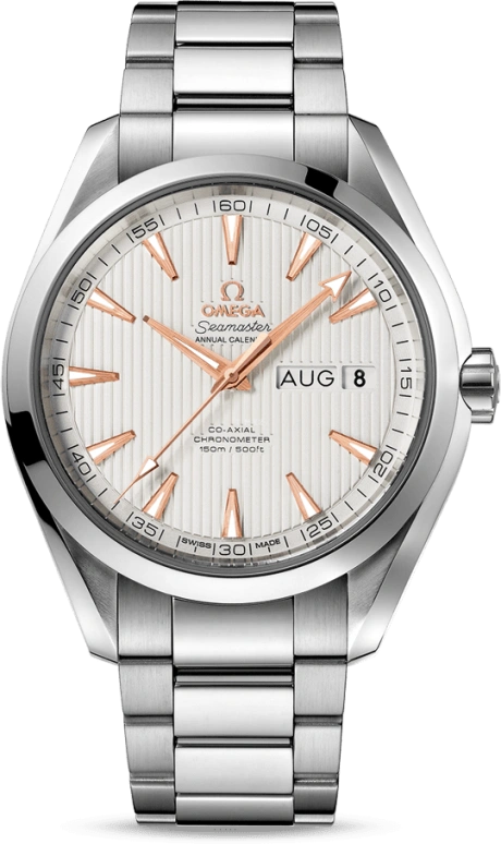 Omega,Aqua Terra 43mm,43mm,Stainless Steel,Silver,Automatic,Annual Calendar,Month,Date,Co-Axial Escapement,60hours,In-house Caliber,231,231.10.43.22.02.003