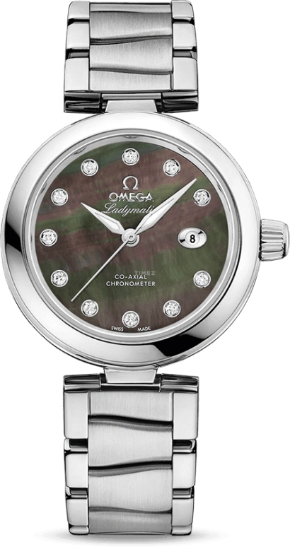 Omega,LadyMatic 34mm,34mm,Stainless Steel,Brown,Automatic,Date,Zodiac Indications,Co-Axial Escapement,425,425.30.34.20.57.004