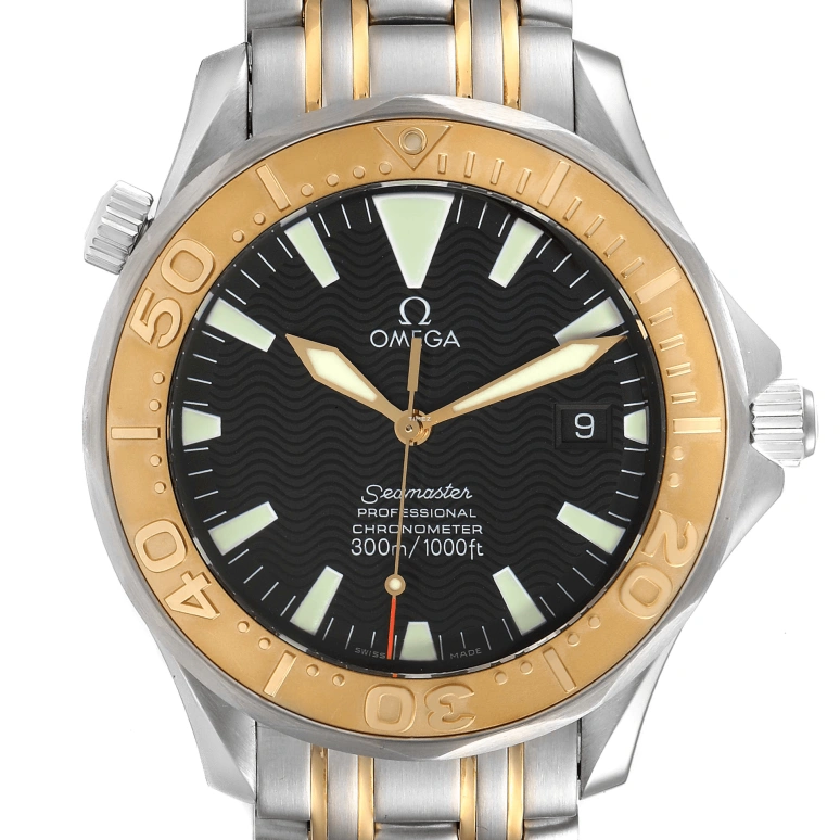 Omega,Seamaster Diver 300M 41mm,41mm,Yellow Gold,Stainless Steel,Black,Automatic,Day,44hours,2455,2455.50.00