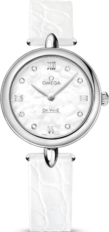 Omega,De Ville 27.40mm,27.40mm,Stainless Steel,White,Quartz,In-house Caliber,Sapphire,Crystal Glass,424,424.13.27.60.55.001