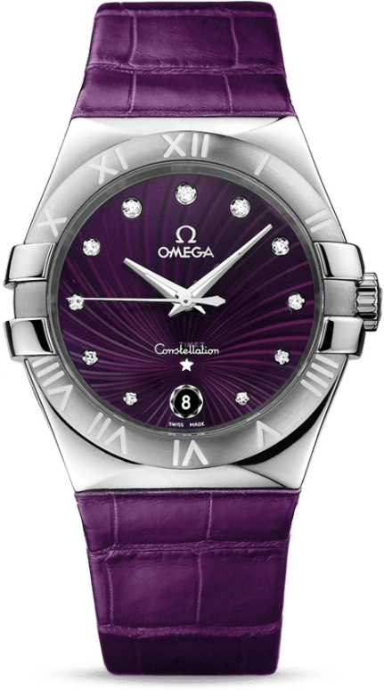 Omega,Constellation 35mm,35mm,Stainless Steel,Purple,Quartz,Day,30000hours,123,123.13.35.60.60.001