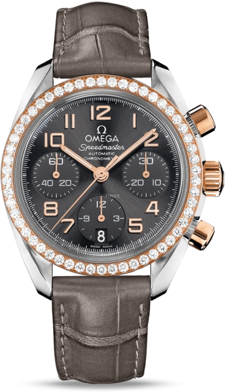 Omega,Speedmaster (Non-Moonwatch) 38mm,38mm,Red Gold,Stainless Steel,Grey,Automatic,Chronograph,Date,324,324.28.38.40.06.001