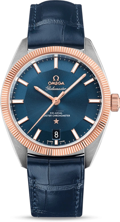 Omega,Globemaster 39mm,39mm,Sedna Gold,Stainless Steel,Blue,Automatic,Date,Co-Axial Escapement,130,130.23.39.21.03.001