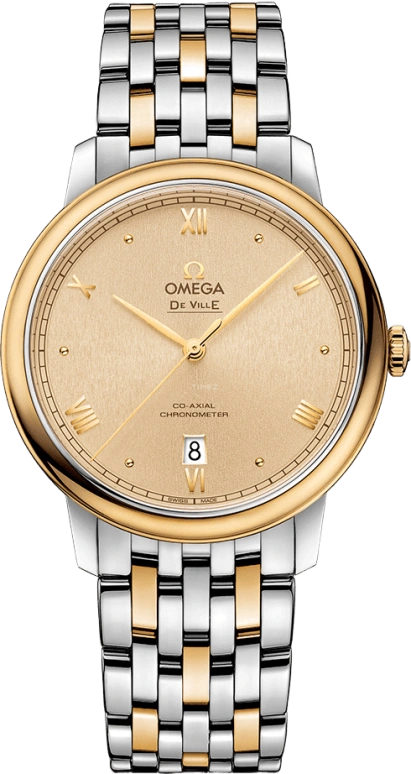 Omega,De Ville 39.50mm,39.50mm,Yellow Gold,Stainless Steel,Champagne,Automatic,Date,Co-Axial Escapement,424,424.20.40.20.08.002