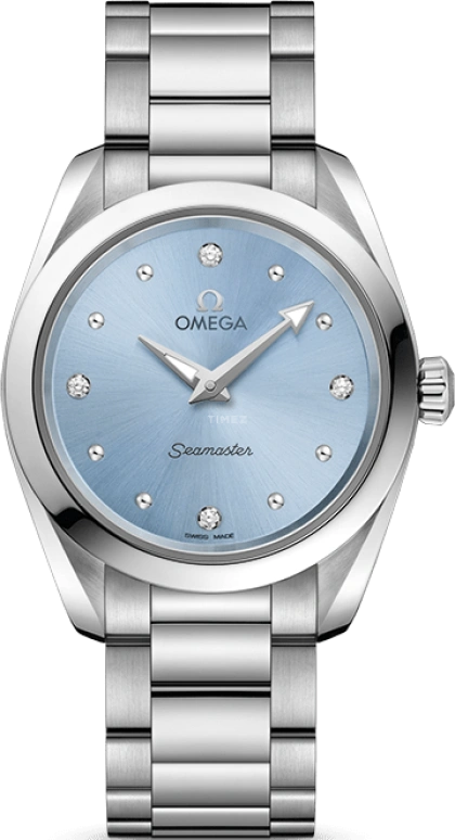 Omega,Aqua Terra 28mm,28mm,Stainless Steel,Blue,Quartz,Day,Zodiac Indications,220,220.10.28.60.53.001