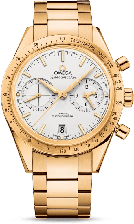Omega,Speedmaster (Non-Moonwatch) 41.50mm,41.50mm,Yellow Gold,Silver,Automatic,Chronograph,Date,Co-Axial Escapement,Column Wheel,60hours,In-house Caliber,331,331.50.42.51.02.001