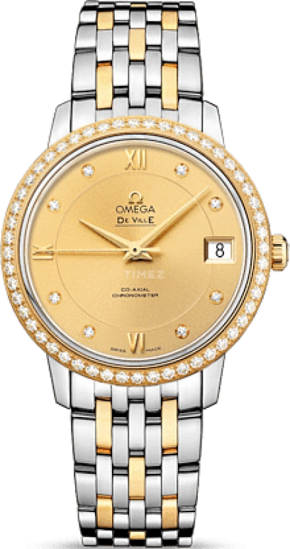 Omega,De Ville 32.70mm,32.70mm,Yellow Gold,Stainless Steel,Champagne,Automatic,Date,Co-Axial Escapement,424,424.25.33.20.58.001