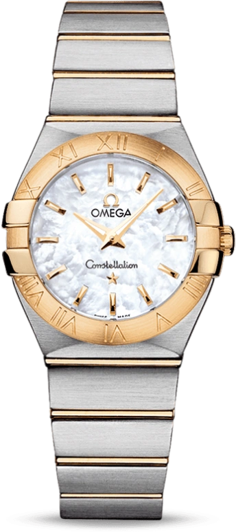 Omega,Constellation 27mm,27mm,Stainless Steel,Yellow Gold,White,Quartz,30000hours,In-house Caliber,123,123.20.27.60.05.002