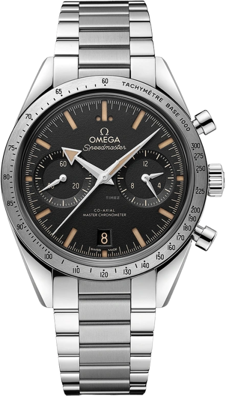 Omega,Speedmaster (Non-Moonwatch) 40.50mm,40.50mm,Stainless Steel,Black,Handwound,Chronograph,Date,Co-Axial Escapement,Column Wheel,60hours,In-house Caliber,332,332.10.41.51.01.001