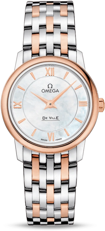 Omega,De Ville 27.40mm,27.40mm,Red Gold,Stainless Steel,White,Quartz,30000hours,In-house Caliber,424,424.20.27.60.05.002