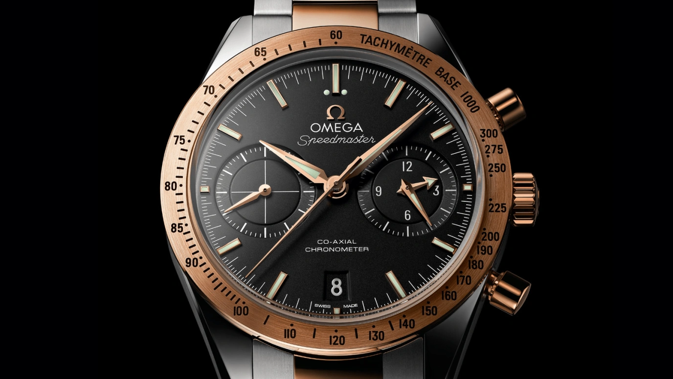 Omega,Speedmaster (Non-Moonwatch) 41.50mm,41.50mm,Red Gold,Stainless Steel,Black,Automatic,Chronograph,Date,Co-Axial Escapement,Column Wheel,60hours,In-house Caliber,331,331.20.42.51.01.002