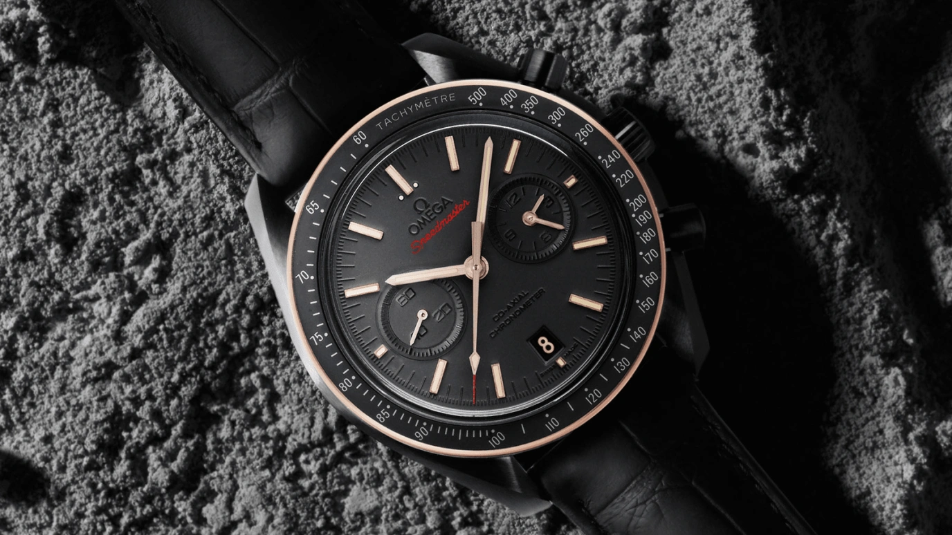 Omega,Speedmaster (Non-Moonwatch) 44.25mm,44.25mm,Ceramic,Sedna Gold,Black,Automatic,Chronograph,Date,Co-Axial Escapement,Column Wheel,60hours,In-house Caliber,311,311.63.44.51.06.001