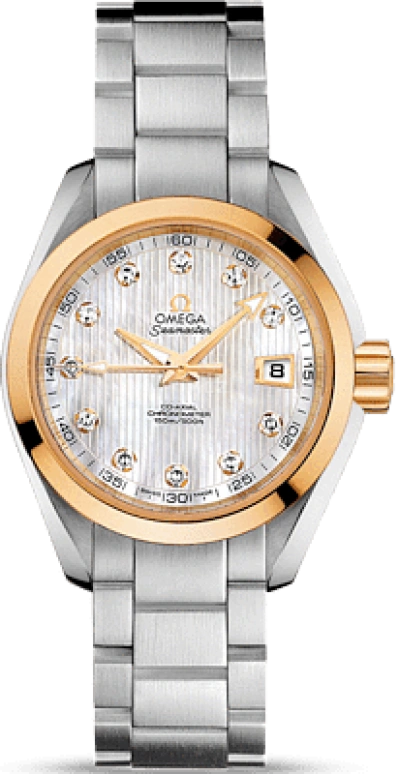 Omega,Aqua Terra 30mm,30mm,Yellow Gold,Stainless Steel,White,Automatic,Date,Zodiac Indications,Co-Axial Escapement,231,231.20.30.20.55.004