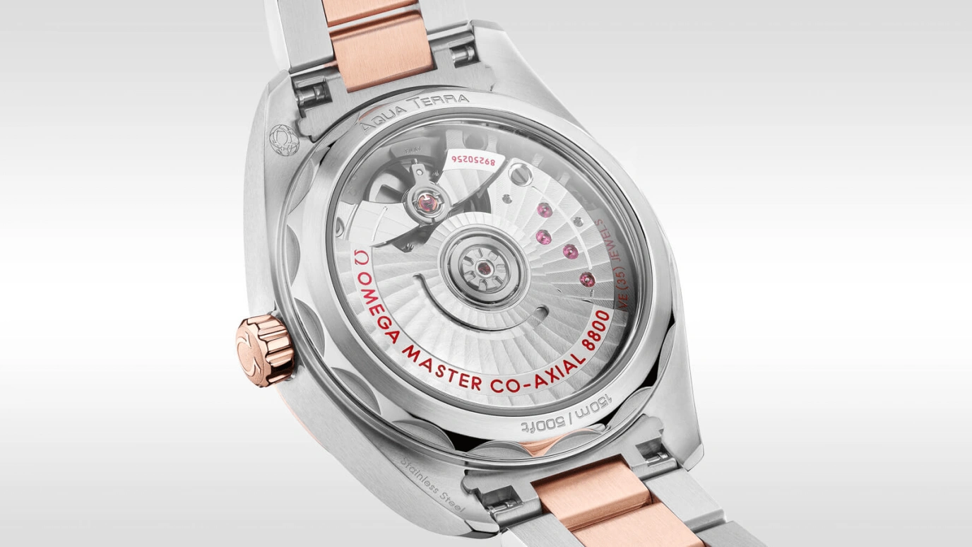 Omega,Aqua Terra 34mm,34mm,Sedna Gold,Stainless Steel,Pink,Automatic,Date,Co-Axial Escapement,220,220.25.34.20.60.001