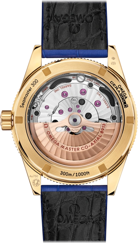 Omega,Seamaster 300 41mm,41mm,Yellow Gold,Blue,Automatic,Co-Axial Escapement,60hours,234,234.63.41.21.99.002