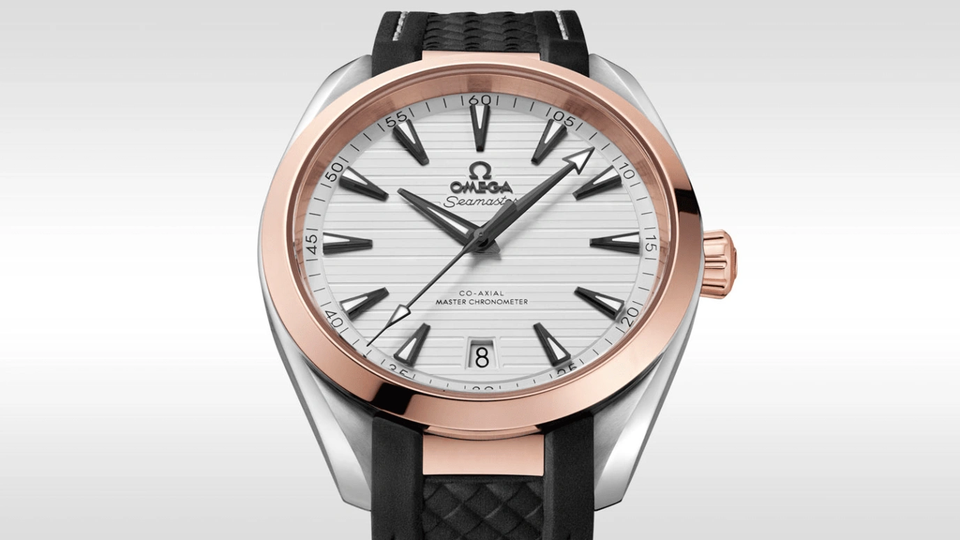 Omega,Aqua Terra 41mm,41mm,Sedna Gold,Stainless Steel,Silver,Automatic,Date,Co-Axial Escapement,220,220.22.41.21.02.001