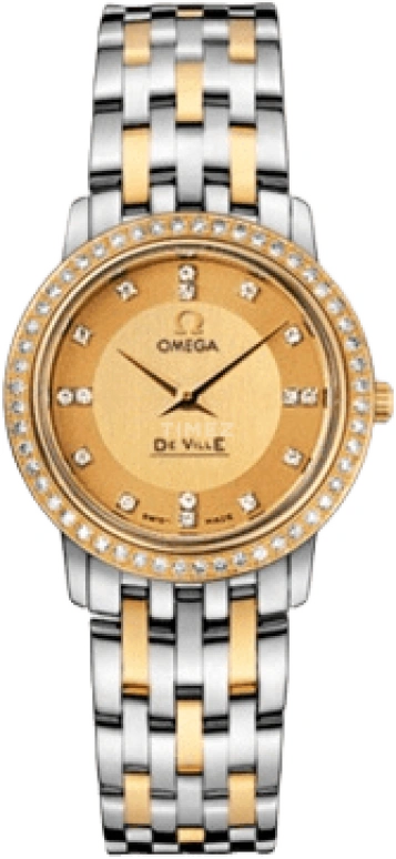 Omega,De Ville 27mm,27mm,Yellow Gold,Stainless Steel,Champagne,Quartz,30000hours,In-house Caliber,413,413.25.27.60.58.001