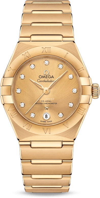 Omega,Constellation 29mm,29mm,Yellow Gold,Champagne,Automatic,Date,Co-Axial Escapement,131,131.50.29.20.58.001