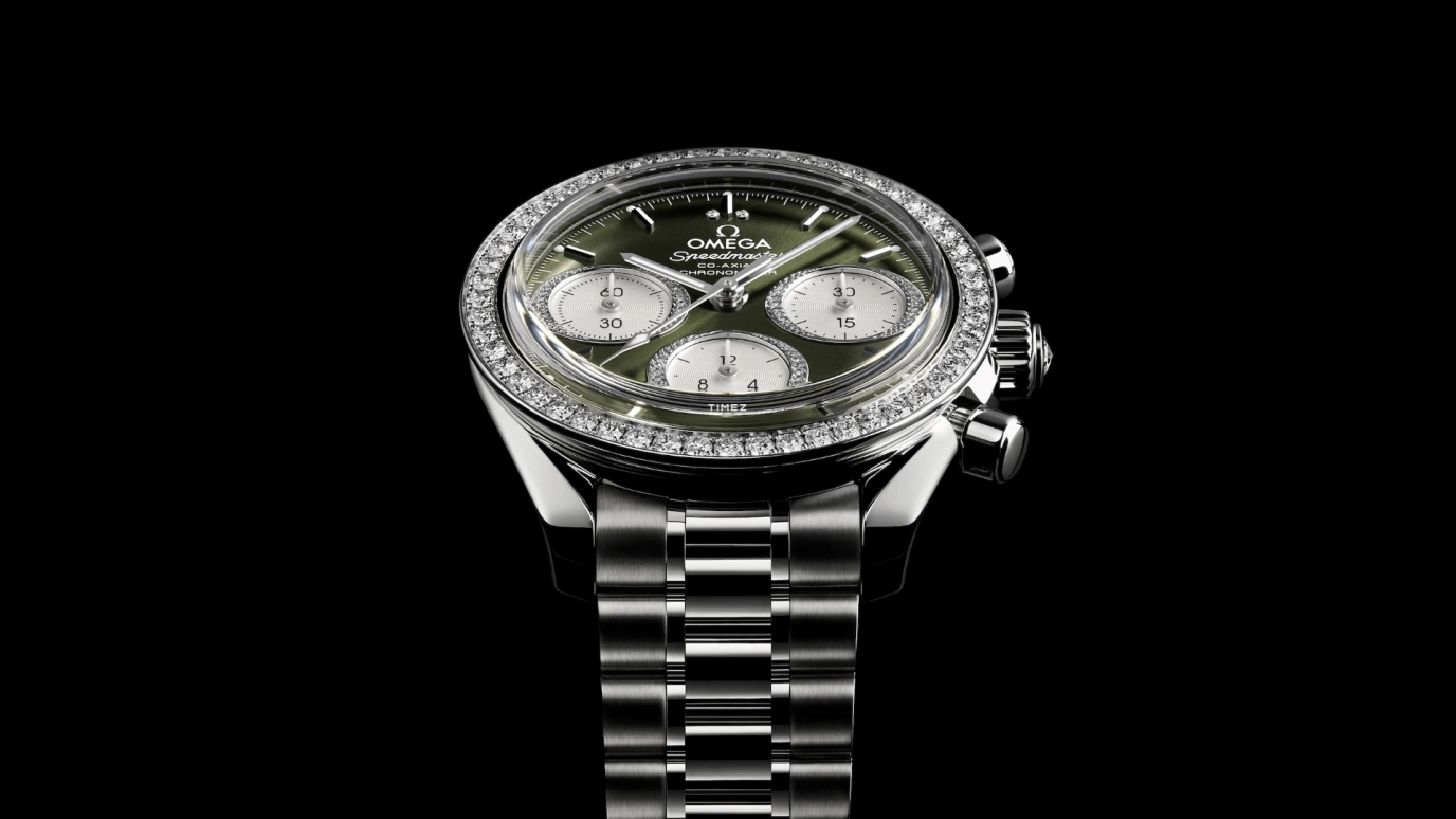 Omega,Speedmaster 38mm,38mm,Stainless Steel,Green,Automatic,Chronograph,Day,324,324.15.38.50.60.001