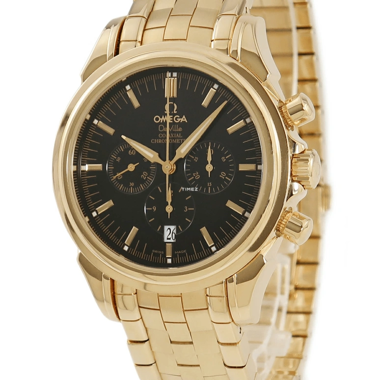 Omega,De Ville 41mm,41mm,Yellow Gold,Black,Automatic,Chronograph,Day,4141,4141.50.00