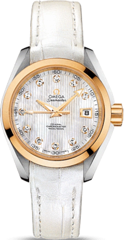 Omega,Aqua Terra 30mm,30mm,Yellow Gold,Stainless Steel,White,Automatic,Date,Zodiac Indications,Co-Axial Escapement,231,231.23.30.20.55.002