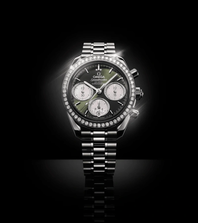 Omega,Speedmaster 38mm,38mm,Stainless Steel,Green,Automatic,Chronograph,Day,324,324.15.38.50.60.001