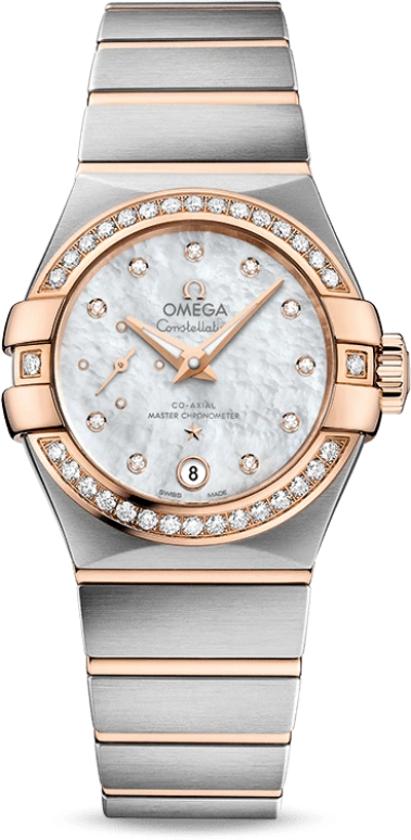 Omega,Constellation 27mm,27mm,Red Gold,Stainless Steel,White,Automatic,Date,Co-Axial Escapement,127,127.25.27.20.55.001
