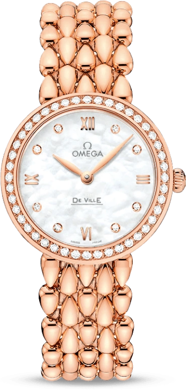 Omega,De Ville 27.40mm,27.40mm,Red Gold,White,Quartz,Day,Zodiac Indications,424,424.55.27.60.55.004