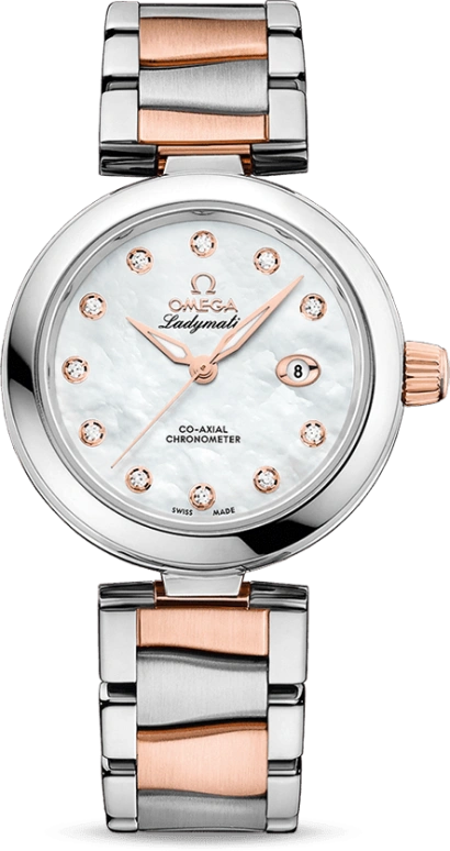 Omega,LadyMatic 34mm,34mm,Sedna Gold,Stainless Steel,White,Automatic,Date,Zodiac Indications,Co-Axial Escapement,425,425.20.34.20.55.004