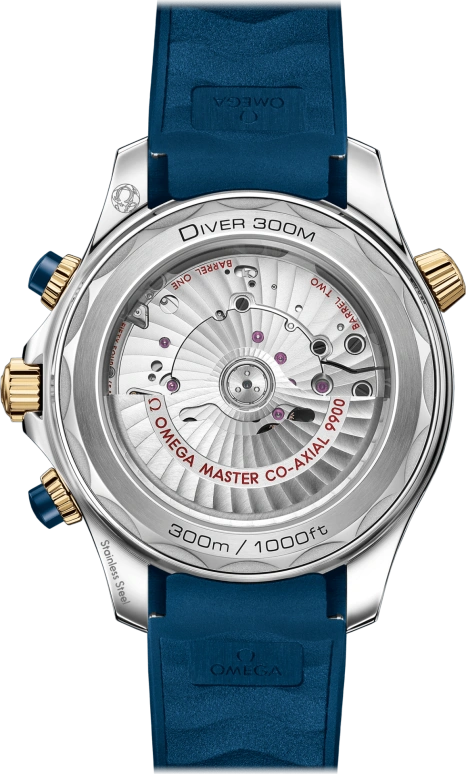 Omega,Seamaster Diver 300M 44mm,44mm,Yellow Gold,Stainless Steel,Blue,Automatic,Chronograph,Date,Co-Axial Escapement,Column Wheel,60hours,In-house Caliber,210,210.22.44.51.03.001
