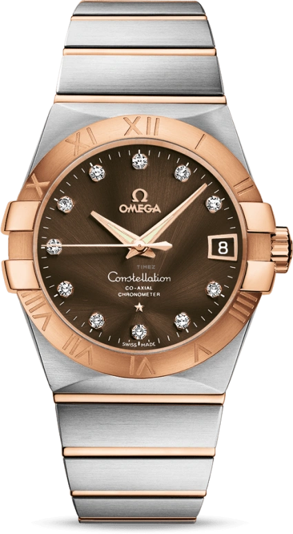 Omega,Constellation 38mm,38mm,Red Gold,Stainless Steel,Brown,Automatic,Date,Co-Axial Escapement,123,123.20.38.21.63.001