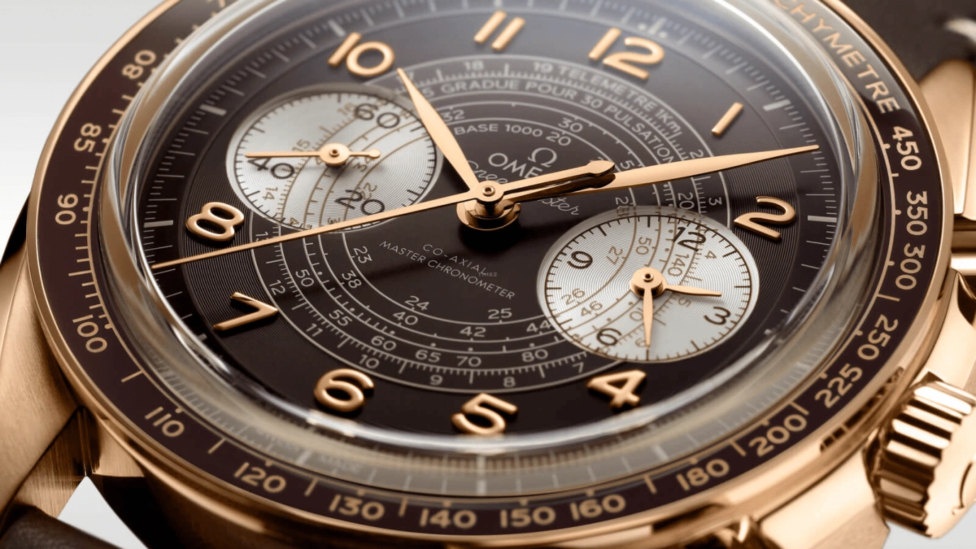 Omega,Speedmaster (Non-Moonwatch) 43mm,43mm,Bronze Gold,Brown,Handwound,Chronograph,Co-Axial Escapement,Column Wheel,329,329.92.43.51.10.001