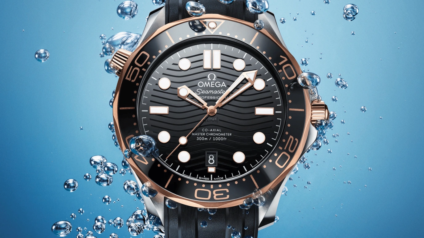 Omega,Seamaster Diver 300M 42mm,42mm,Ceramic,Sedna Gold,Stainless Steel,Black,Automatic,Day,Co-Axial Escapement,210,210.22.42.20.01.002