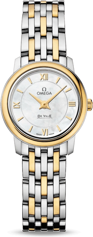 Omega,De Ville 24.40mm,24.40mm,Yellow Gold,Stainless Steel,White,Quartz,30000hours,In-house Caliber,424,424.20.24.60.05.001