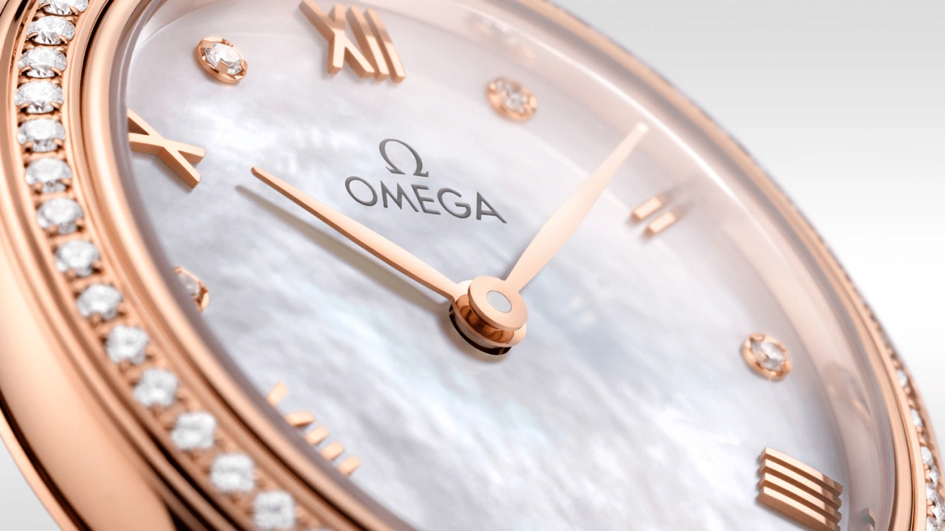 Omega,De Ville 27.50mm,27.50mm,Sedna Gold,White,Quartz,In-house Caliber,Sapphire,434,434.55.28.60.55.001