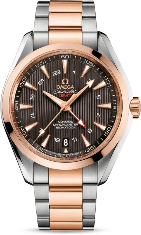 Omega,Aqua Terra 43mm,43mm,Red Gold,Stainless Steel,Brown,Automatic,Date,Co-Axial Escapement,231,231.20.43.22.06.003