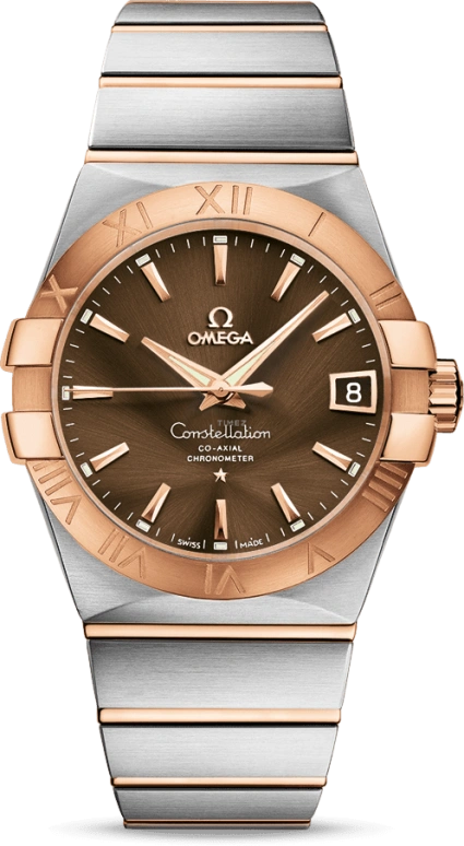 Omega,Constellation 38mm,38mm,Red Gold,Stainless Steel,Brown,Automatic,Date,Co-Axial Escapement,123,123.20.38.21.13.001