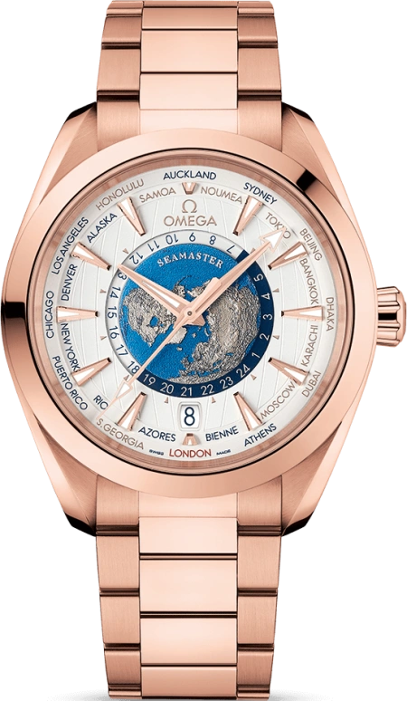 Omega,Aqua Terra 43mm,43mm,Sedna Gold,Silver,Automatic,Date,World Time,Co-Axial Escapement,220,220.50.43.22.02.001