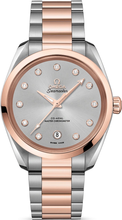 Omega,Aqua Terra 38mm,38mm,Sedna Gold,Stainless Steel,Grey,Automatic,Date,Co-Axial Escapement,220,220.20.38.20.56.002